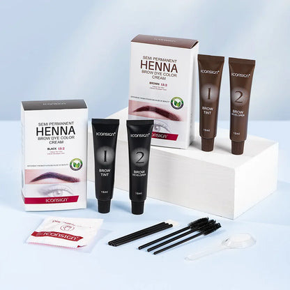 Kit Vopsea Sprâncene & Gene Henna Waterproof – Tint Permanent de Lungă Durată | Cremă & Gel