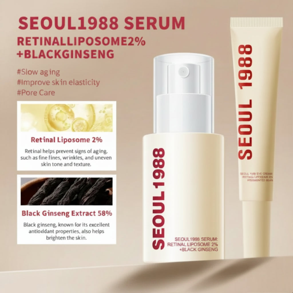 Seoul 1988 Skincare – Cremă Ochi Retinol, Esență Apă, Cremă Colagen, Esență Retinol & Cremă Orez | Korean Skincare | Feminin