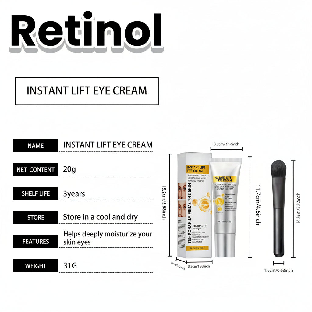 Hoygi Instant Eye Care Cream cu Pensula – Acid Hialuronic, Retinol, Colagen, Vitamina E | Anti-Rid, Puffiness & Cerculețe | Unisex