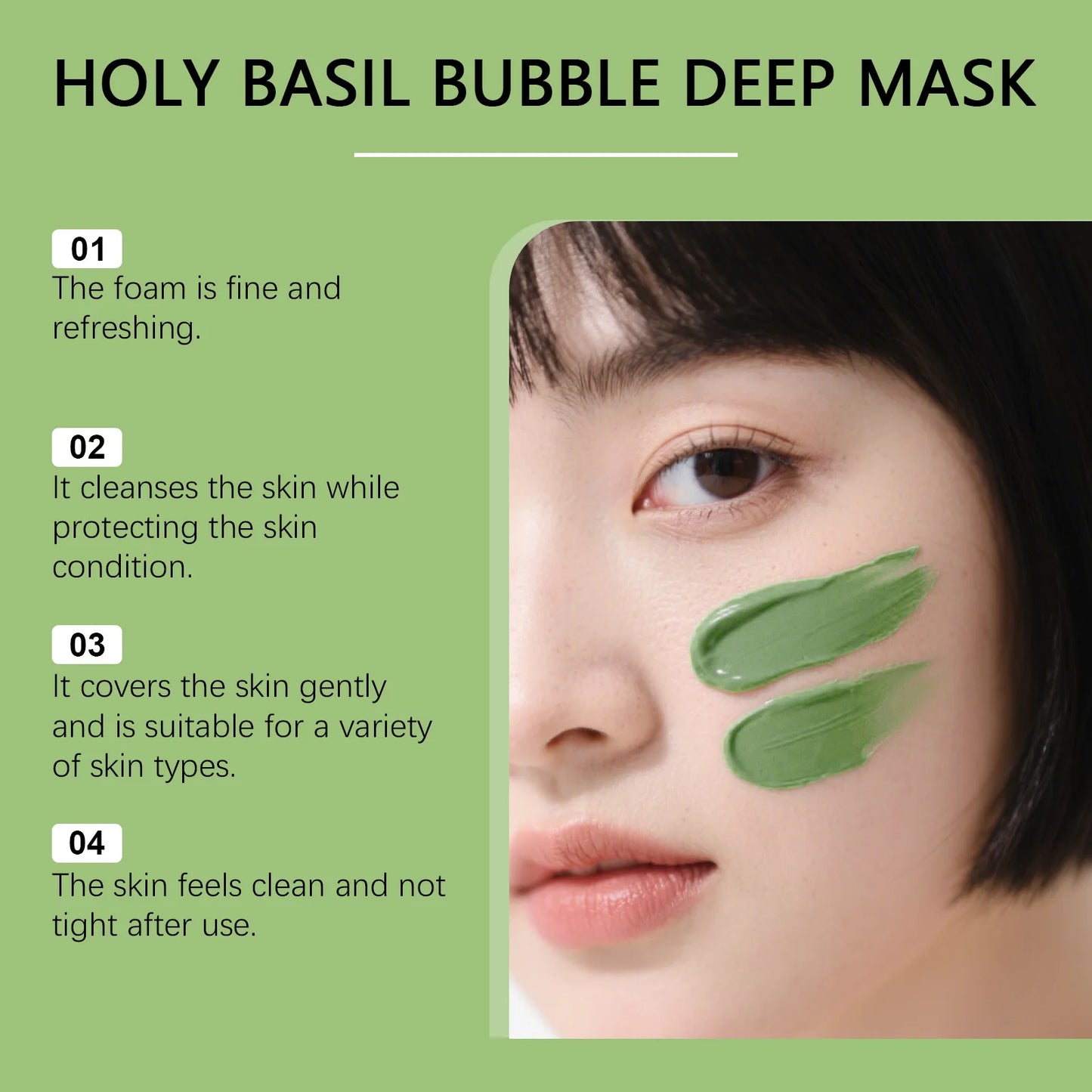 Holy Basil Bubble Deep Face Mask 90g – Spumare Automată, Anti-Puncte Negre & Oil-Control | Acid Lactobionic | CPNP