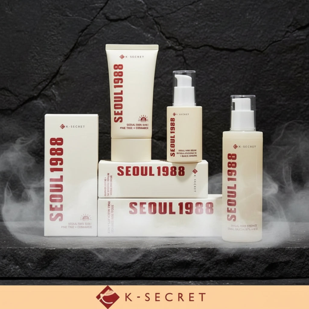 K-SECRET Seoul 1988 Skincare – Ser Ginseng, Retinol, Colagen & Esență Orez | Spumă Curățare, Protecție Solară & Demachiant | Feminin
