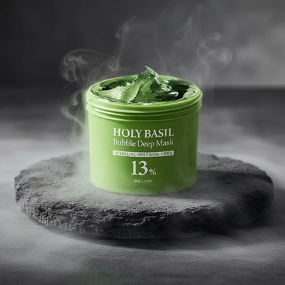 Korean Carbonic Bubble Mask cu Busuioc Sfânt 90g – Curățare Profundă, Anti-Puncte Negre & Pori | Oil-Control