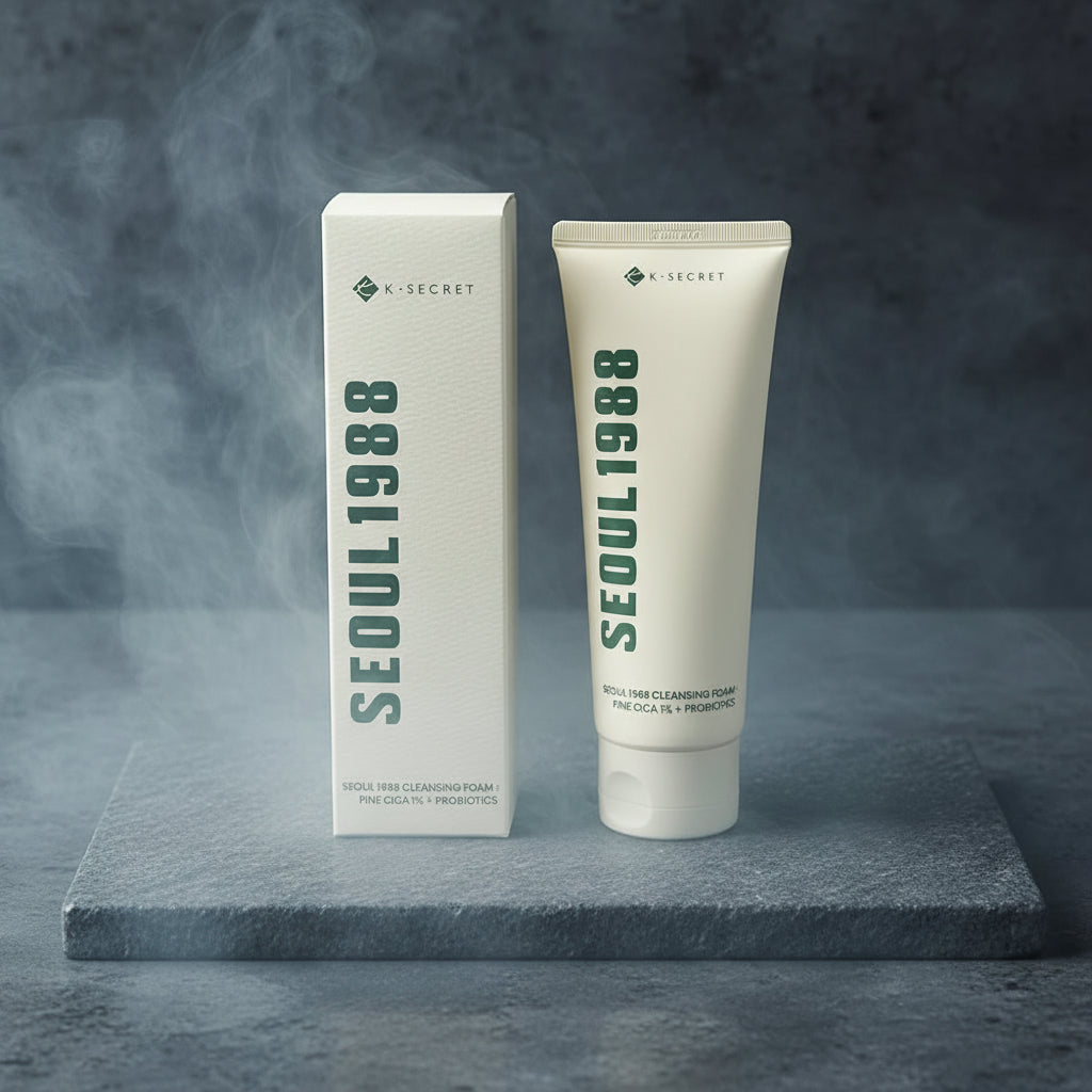 K-SECRET Seoul 1988 Skincare – Ser Ginseng, Retinol, Colagen & Esență Orez | Spumă Curățare, Protecție Solară & Demachiant | Feminin