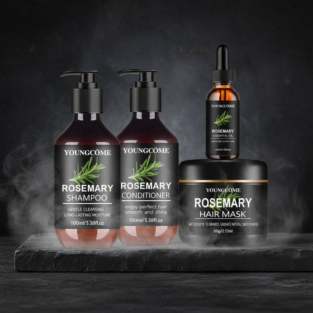 YOUNGCOME Rosemary Hair Care Kit 4in1 – Mask + Șampon + Balsam + Ulei cu Biotină | Anti-Cădere & Creștere | CPNP