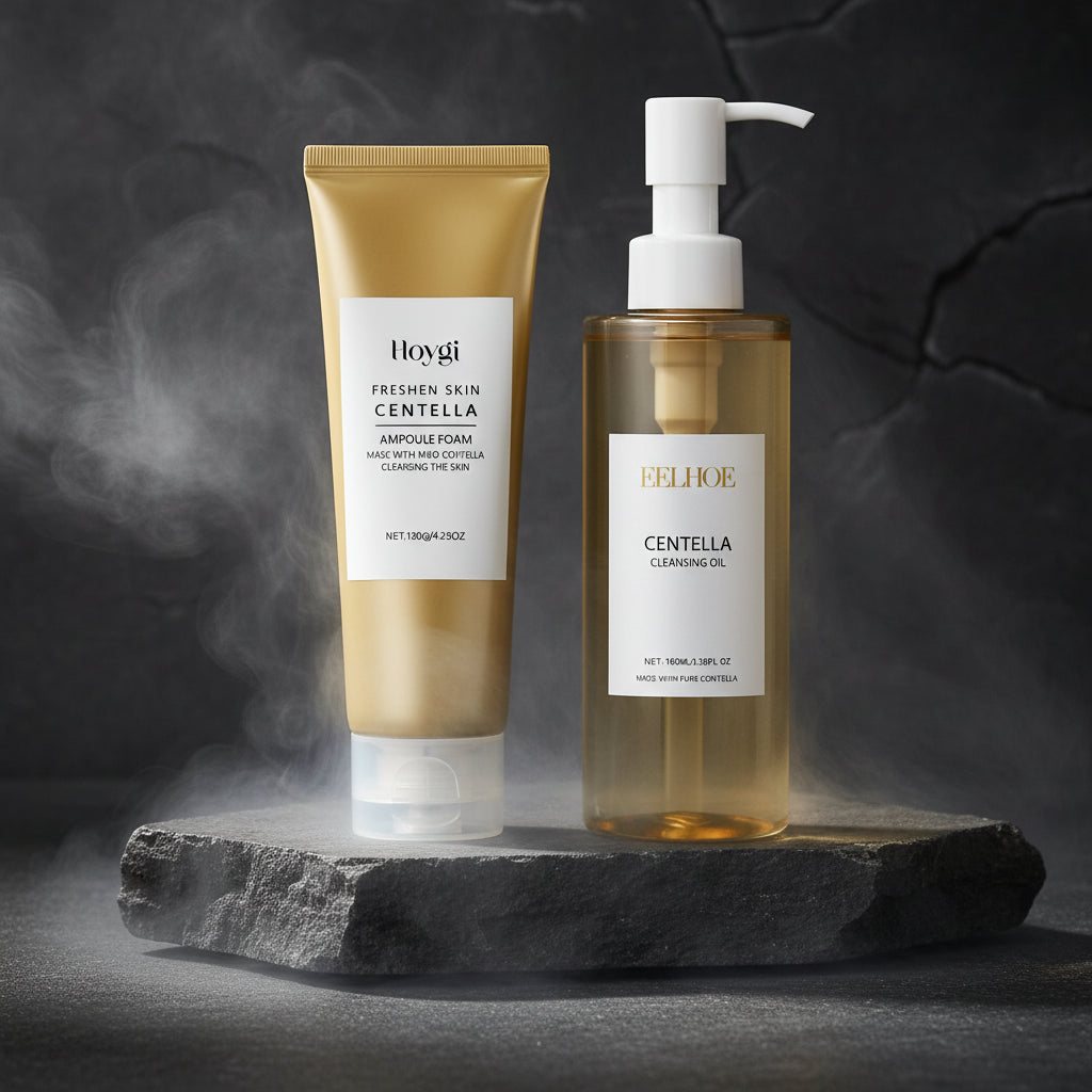 eelhoe Centella Skincare Set 3 produse – Ulei Demachiant 100ml + Spumă Ampoule 120g + Ser 30ml | Reparare Barieră & Calmare | CPNP