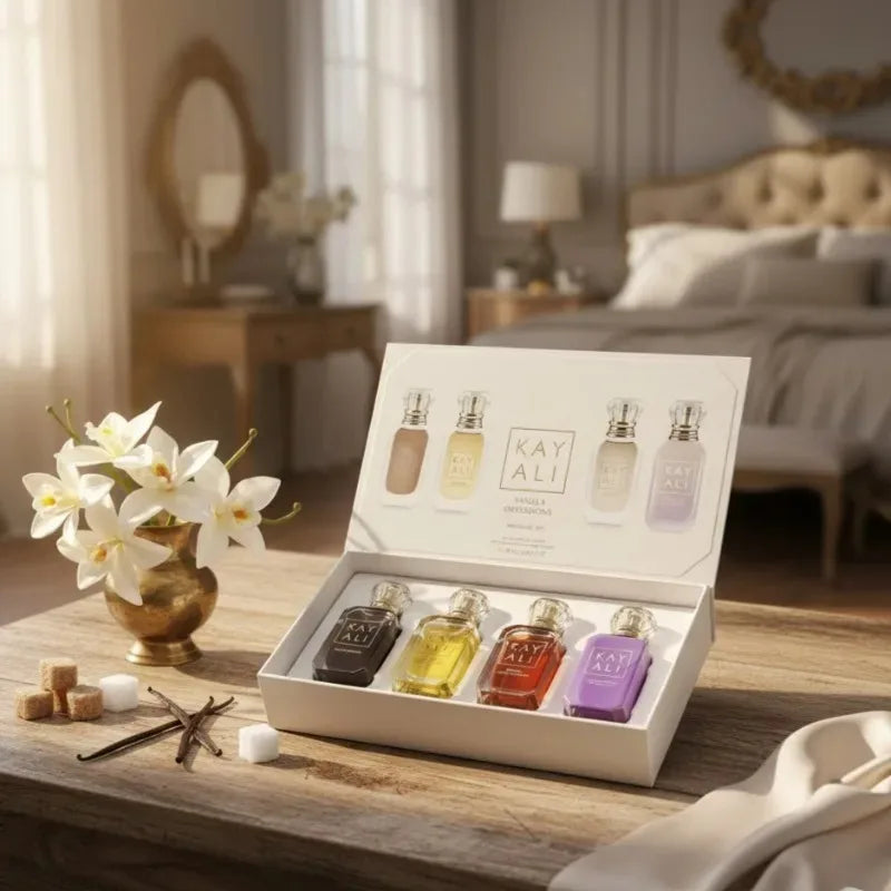 KAYALI Set Cadou Parfum 4x10ml – Oud, Vanilla & Floral | 2 Seturi Disponibile