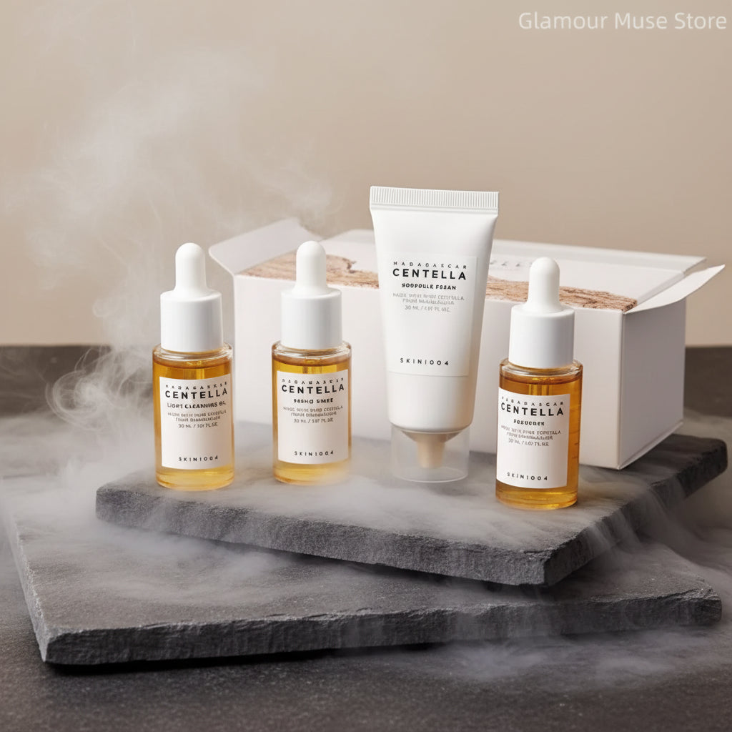 SKIN1004 Korean Centella Travel Kit 5 buc – Toner, Ampoule, Cremă Calmantă, Ulei Demachiant & Spumă | Set Cadou Skincare Coreean