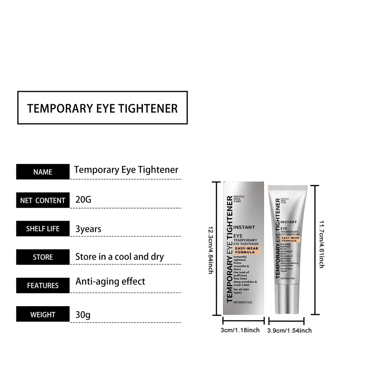 Hoygi Instant Eye Care Cream cu Pensula – Acid Hialuronic, Retinol, Colagen, Vitamina E | Anti-Rid, Puffiness & Cerculețe | Unisex