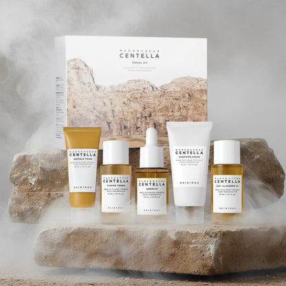SKIN1004 Korean Centella Travel Kit 5 buc – Toner, Ampoule, Cremă Calmantă, Ulei Demachiant & Spumă | Set Cadou Skincare Coreean