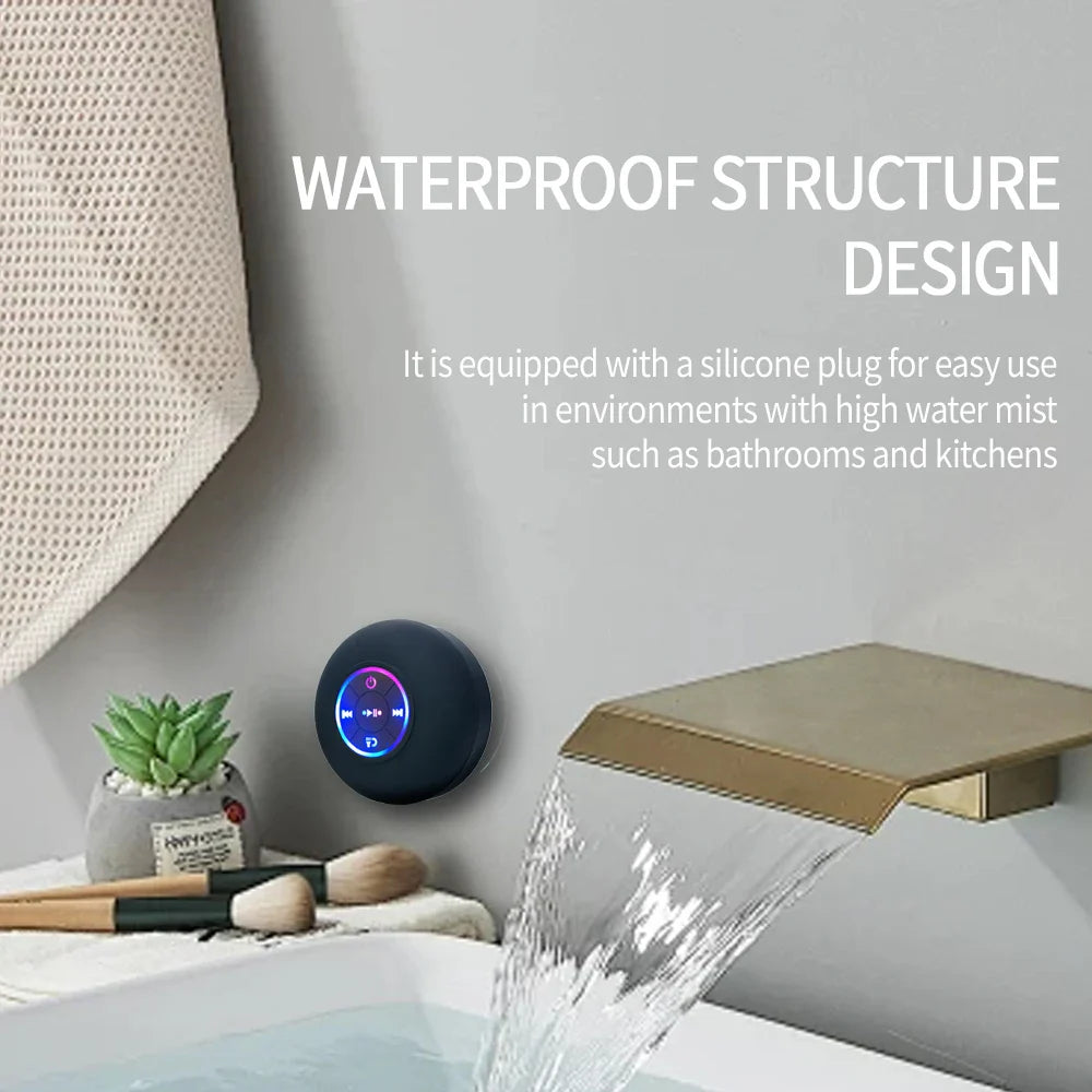 Waterproof Bluetooth Shower Speaker with LED Light – Portable Wireless Speaker