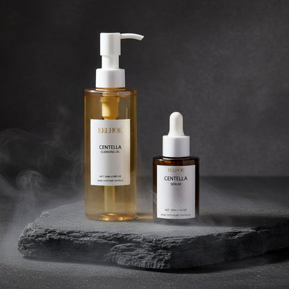 eelhoe Centella Skincare Set 3 produse – Ulei Demachiant 100ml + Spumă Ampoule 120g + Ser 30ml | Reparare Barieră & Calmare | CPNP