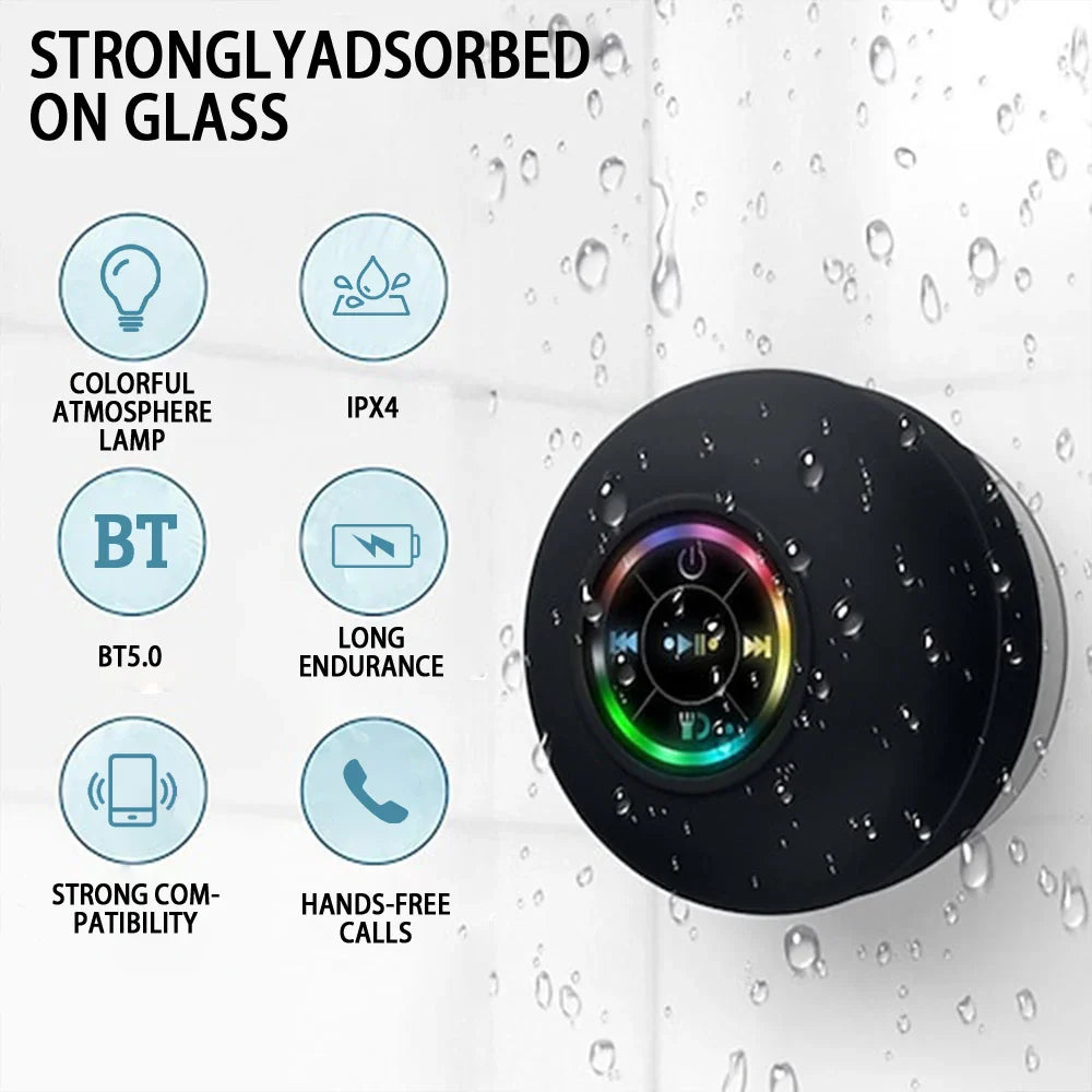 Waterproof Bluetooth Shower Speaker with LED Light – Portable Wireless Speaker