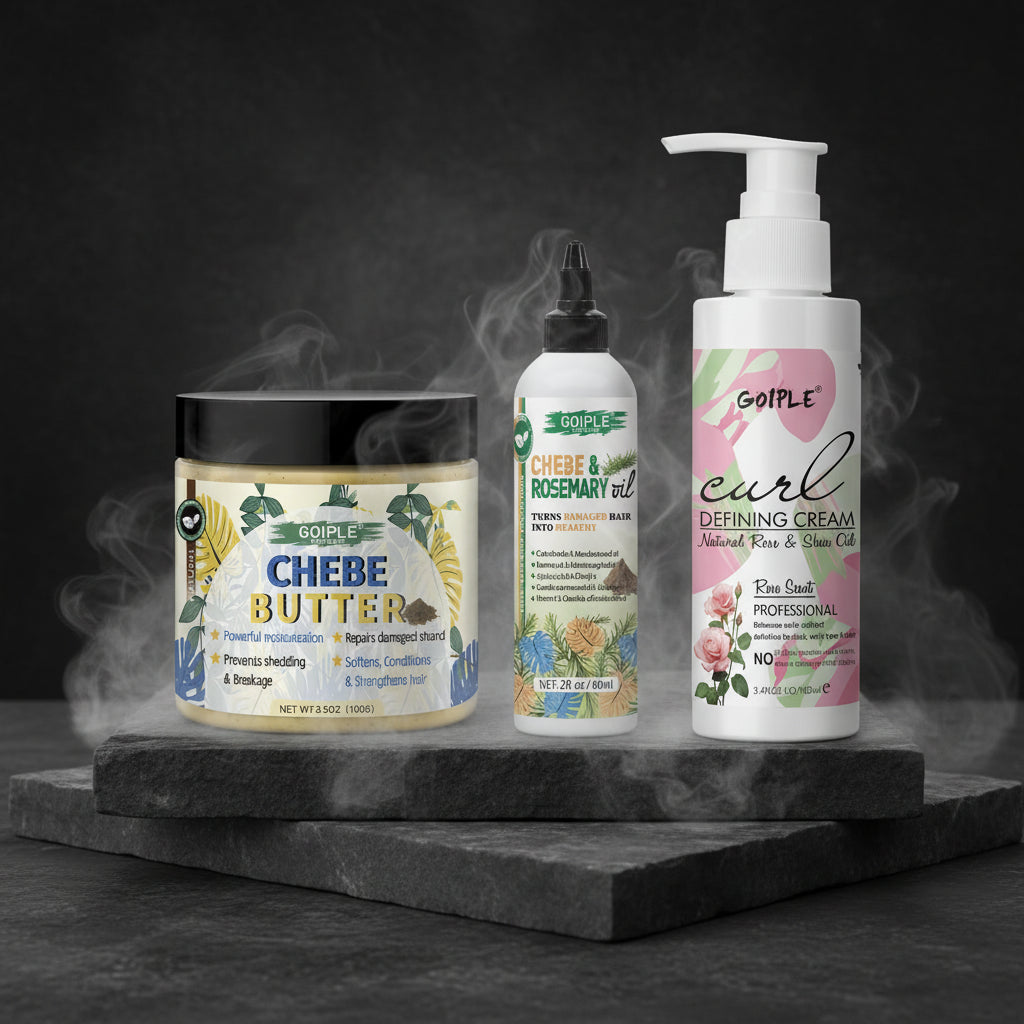 GOIPLE Set Îngrijire Păr 3-în-1 – Chebe Butter, Ulei Rozmarin & Cremă Bucle | Hidratare & Creștere