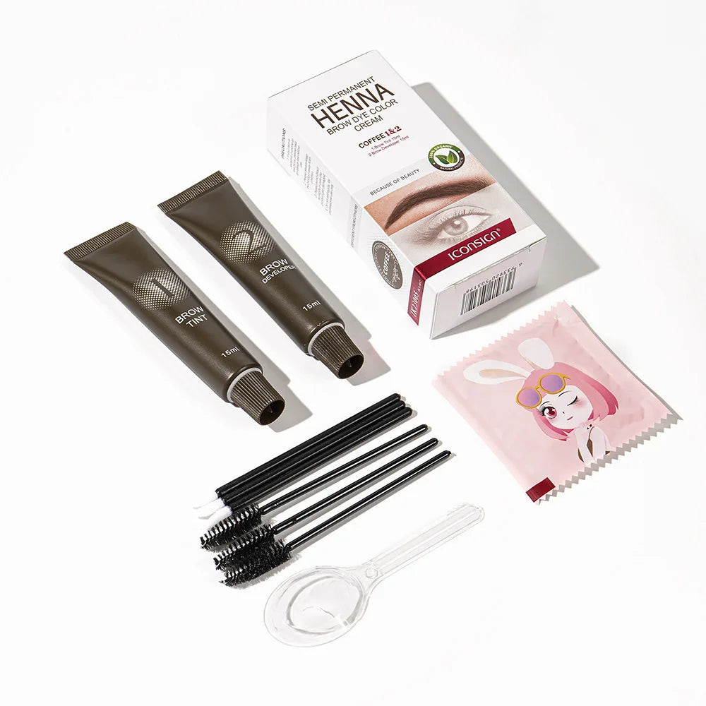 Kit Vopsea Sprâncene & Gene Henna Waterproof – Tint Permanent de Lungă Durată | Cremă & Gel