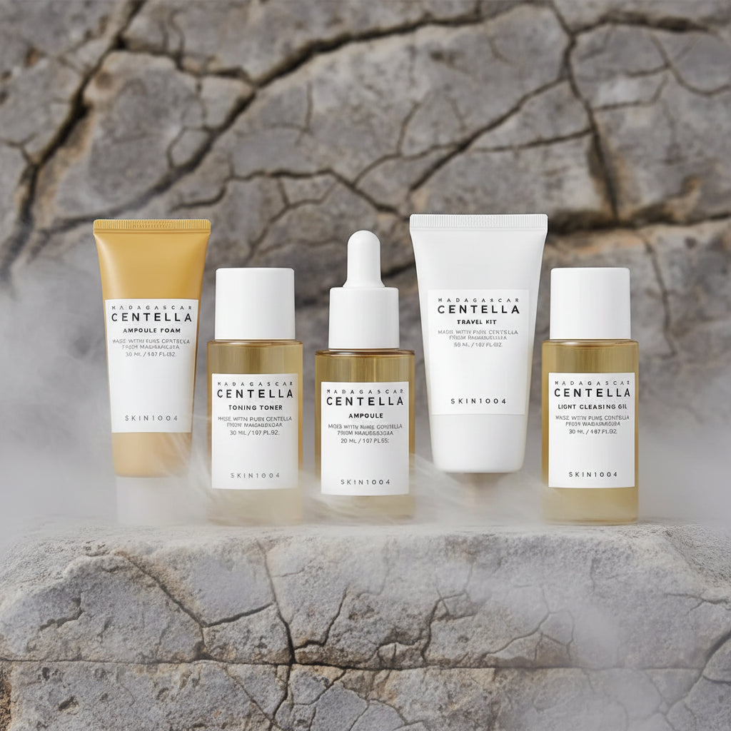 SKIN1004 Korean Centella Travel Kit 5 buc – Toner, Ampoule, Cremă Calmantă, Ulei Demachiant & Spumă | Set Cadou Skincare Coreean