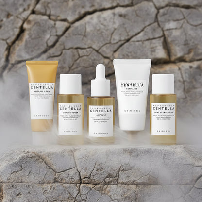 SKIN1004 Korean Centella Travel Kit 5 buc – Toner, Ampoule, Cremă Calmantă, Ulei Demachiant & Spumă | Set Cadou Skincare Coreean