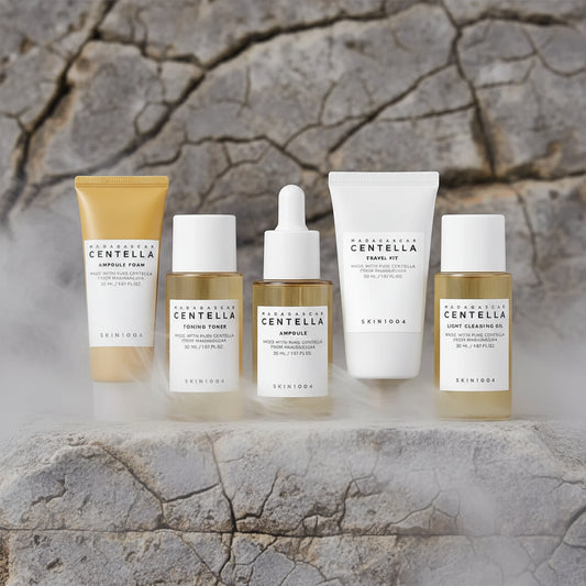 SKIN1004 Korean Centella Travel Kit 5 buc – Toner, Ampoule, Cremă Calmantă, Ulei Demachiant & Spumă | Set Cadou Skincare Coreean