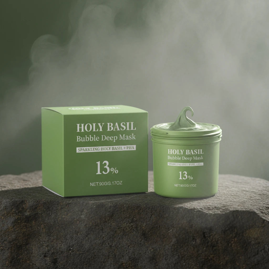 Holy Basil Bubble Deep Face Mask 90g – Spumare Automată, Anti-Puncte Negre & Oil-Control | Acid Lactobionic | CPNP