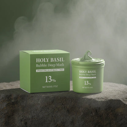 Holy Basil Bubble Deep Face Mask 90g – Spumare Automată, Anti-Puncte Negre & Oil-Control | Acid Lactobionic | CPNP