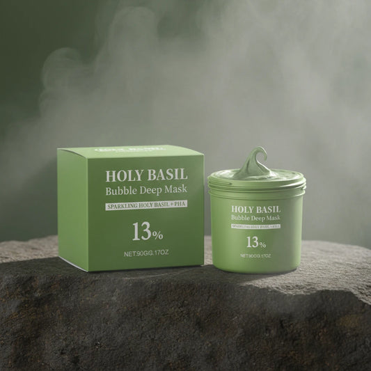 Holy Basil Bubble Deep Face Mask 90g – Spumare Automată, Anti-Puncte Negre & Oil-Control | Acid Lactobionic | CPNP