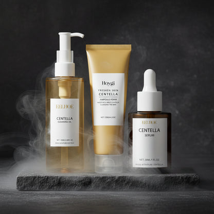eelhoe Centella Skincare Set 3 produse – Ulei Demachiant 100ml + Spumă Ampoule 120g + Ser 30ml | Reparare Barieră & Calmare | CPNP