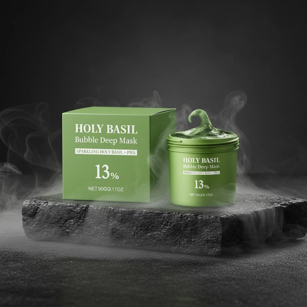Holy Basil Bubble Deep Face Mask 90g – Spumare Automată, Anti-Puncte Negre & Oil-Control | Acid Lactobionic | CPNP