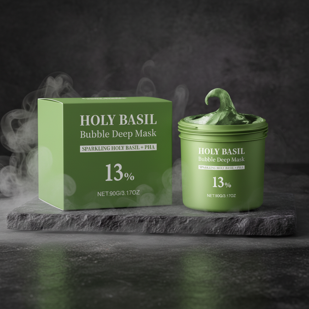 Holy Basil Bubble Deep Face Mask 90g – Spumare Automată, Anti-Puncte Negre & Oil-Control | Acid Lactobionic | CPNP