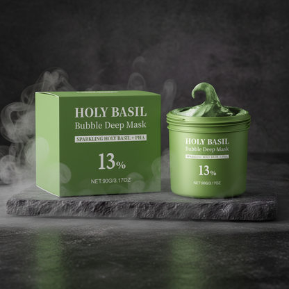 Holy Basil Bubble Deep Face Mask 90g – Spumare Automată, Anti-Puncte Negre & Oil-Control | Acid Lactobionic | CPNP