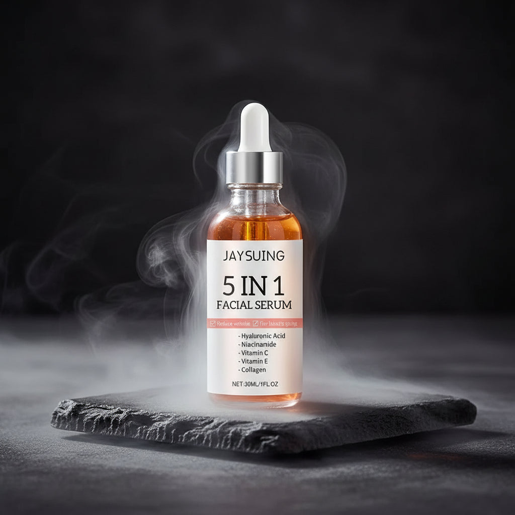 Ser Facial 5-în-1 cu Vitamina C & Acid Hialuronic – Fermitate, Hidratare & Pori Minimizați | 30ml