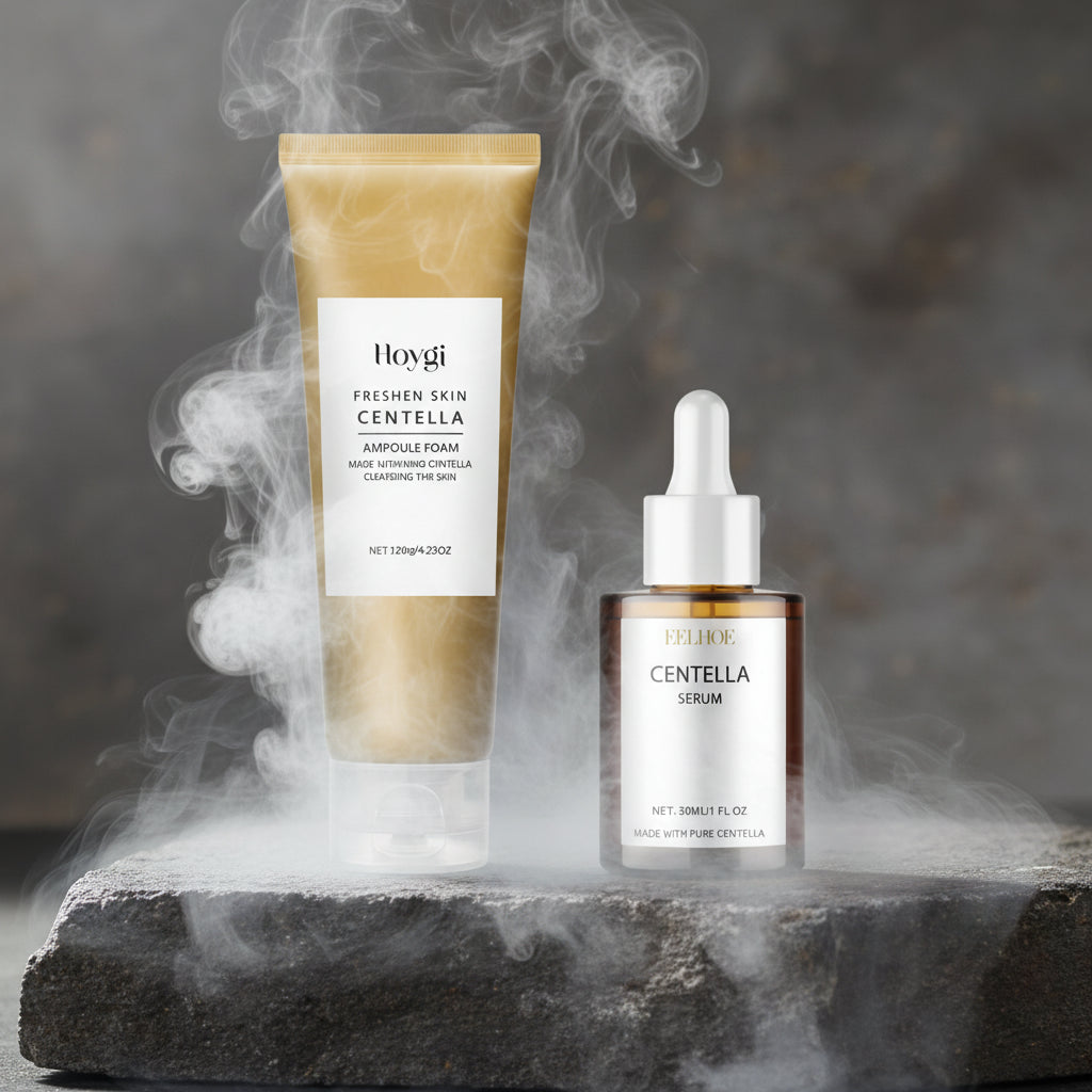 eelhoe Centella Skincare Set 3 produse – Ulei Demachiant 100ml + Spumă Ampoule 120g + Ser 30ml | Reparare Barieră & Calmare | CPNP