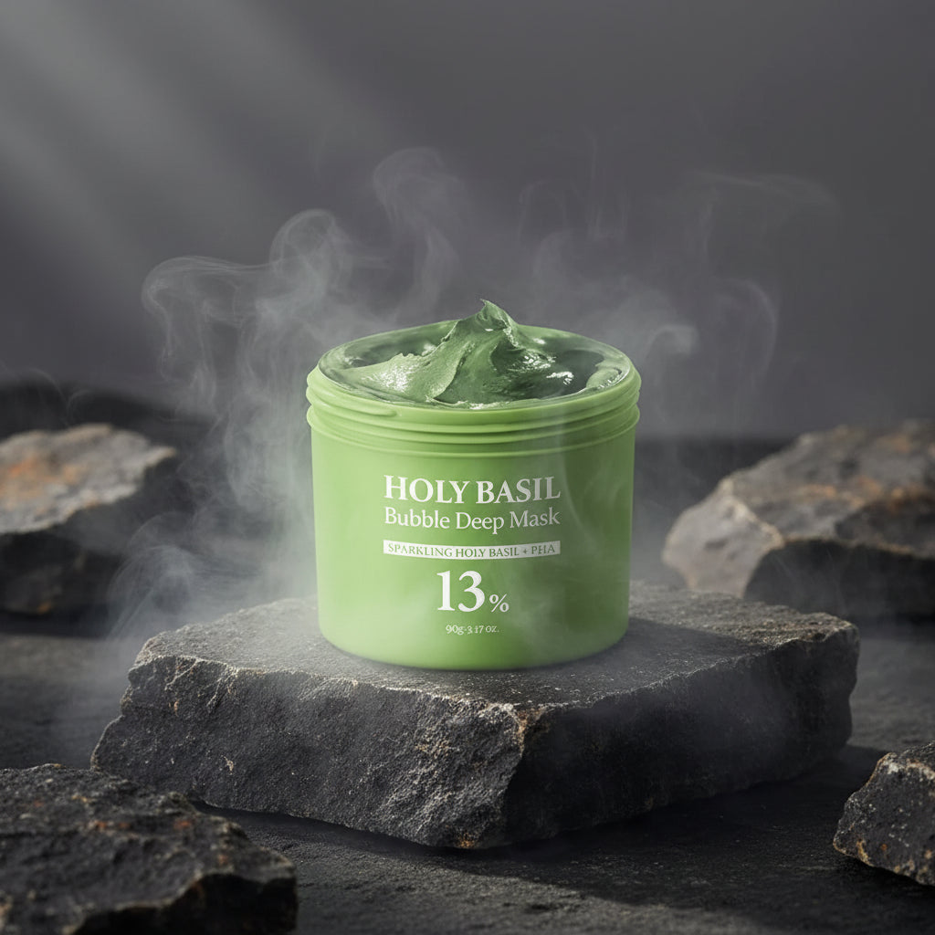 Korean Carbonic Bubble Mask cu Busuioc Sfânt 90g – Curățare Profundă, Anti-Puncte Negre & Pori | Oil-Control