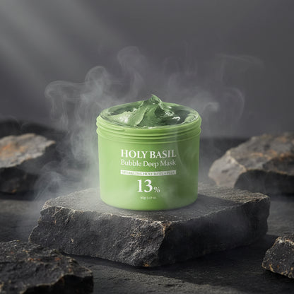Korean Carbonic Bubble Mask cu Busuioc Sfânt 90g – Curățare Profundă, Anti-Puncte Negre & Pori | Oil-Control