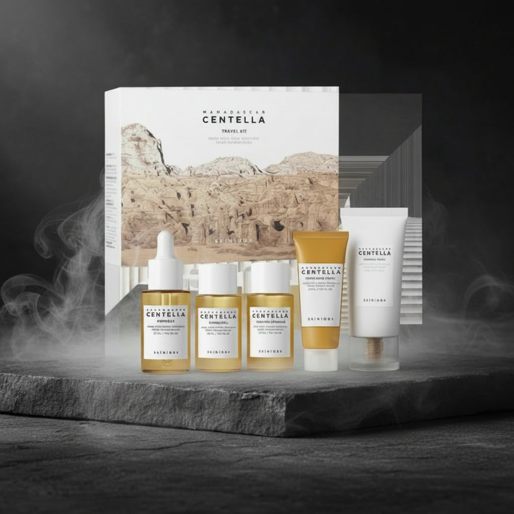 SKIN1004 Korean Centella Travel Kit 5 buc – Toner, Ampoule, Cremă Calmantă, Ulei Demachiant & Spumă | Set Cadou Skincare Coreean