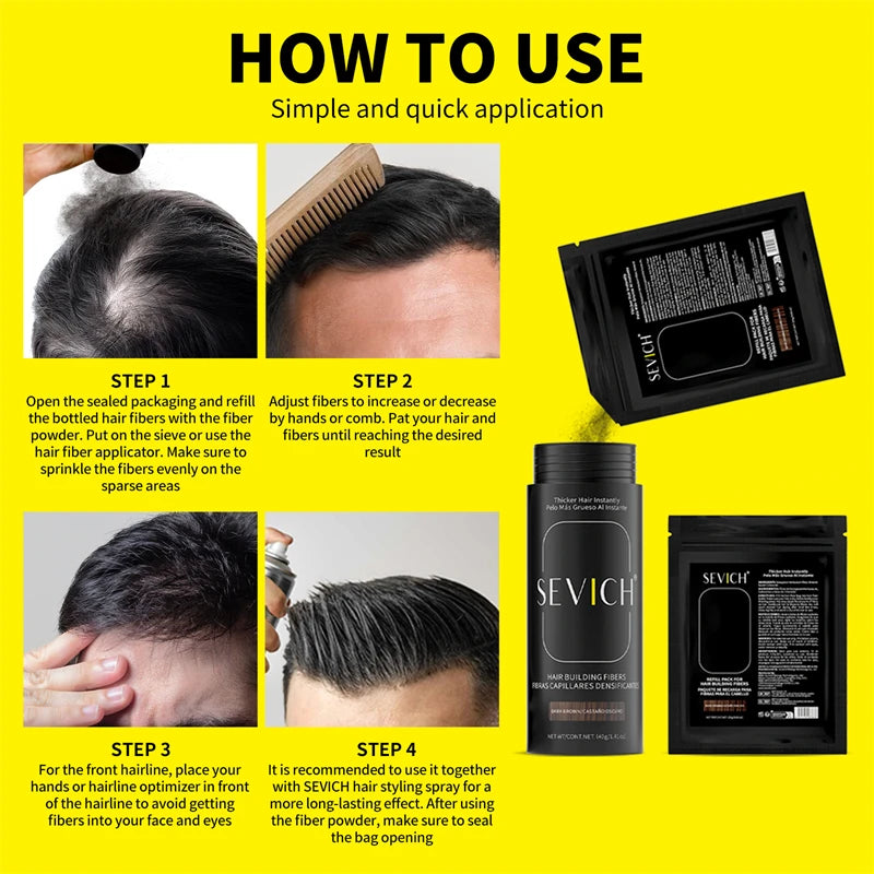 SEVICH Hair Building Fibers – Pudra Densificare Păr în 5 Secunde | 10 Nuanțe | 25g/100g | CPNP