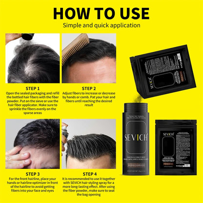 SEVICH Hair Building Fibers – Pudra Densificare Păr în 5 Secunde | 10 Nuanțe | 25g/100g | CPNP