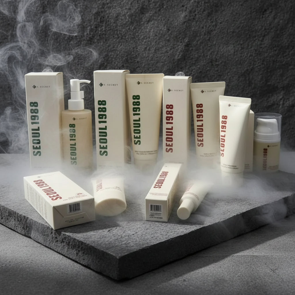 K-SECRET Seoul 1988 Skincare – Ser Ginseng, Retinol, Colagen & Esență Orez | Spumă Curățare, Protecție Solară & Demachiant | Feminin