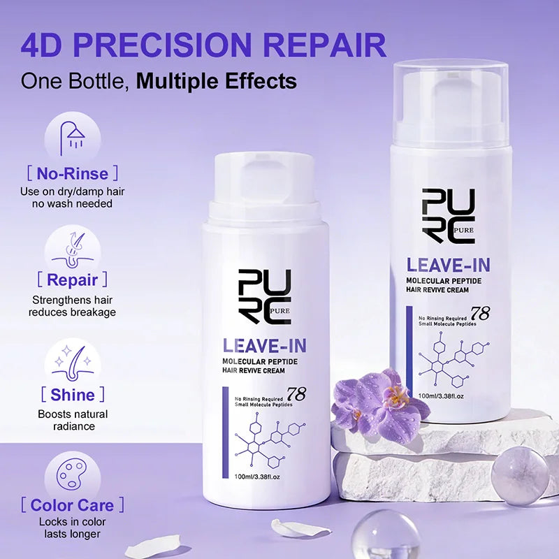 PURC Cremă Leave-In cu Keratină & Peptide – Reparare Păr Deteriorat, Strălucire & Netezire | 100ml