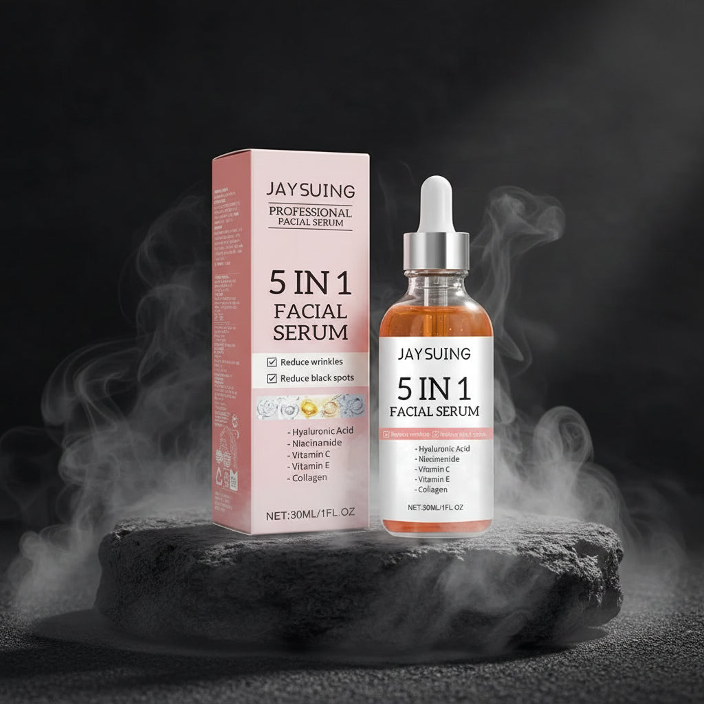 Ser Facial 5-în-1 cu Vitamina C & Acid Hialuronic – Fermitate, Hidratare & Pori Minimizați | 30ml