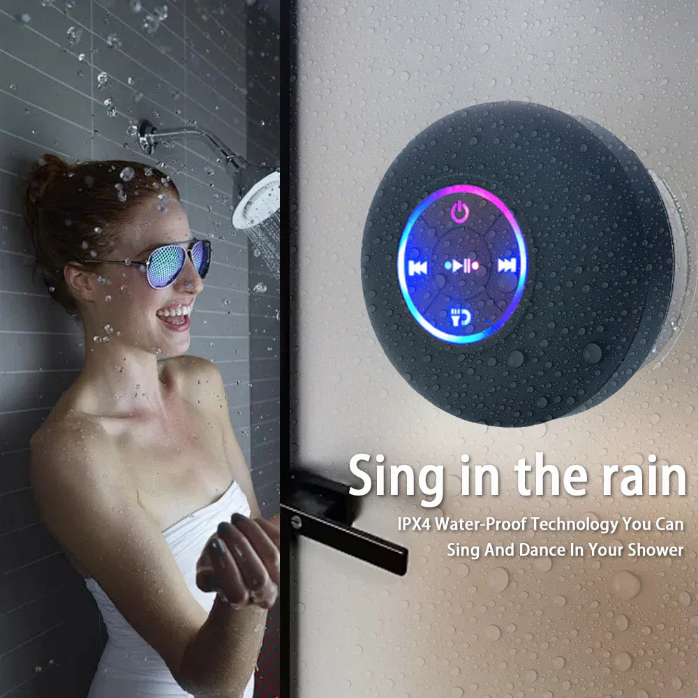 Waterproof Bluetooth Shower Speaker with LED Light – Portable Wireless Speaker