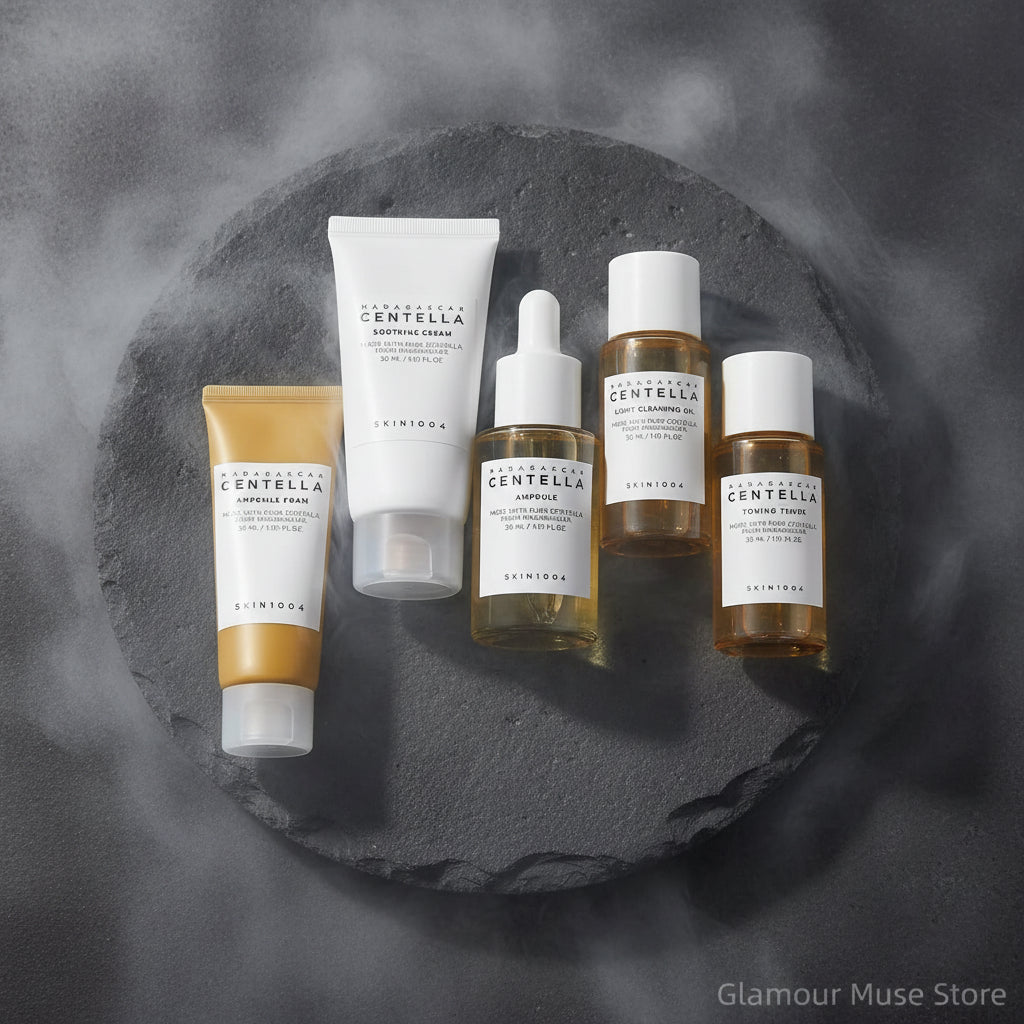 SKIN1004 Korean Centella Travel Kit 5 buc – Toner, Ampoule, Cremă Calmantă, Ulei Demachiant & Spumă | Set Cadou Skincare Coreean