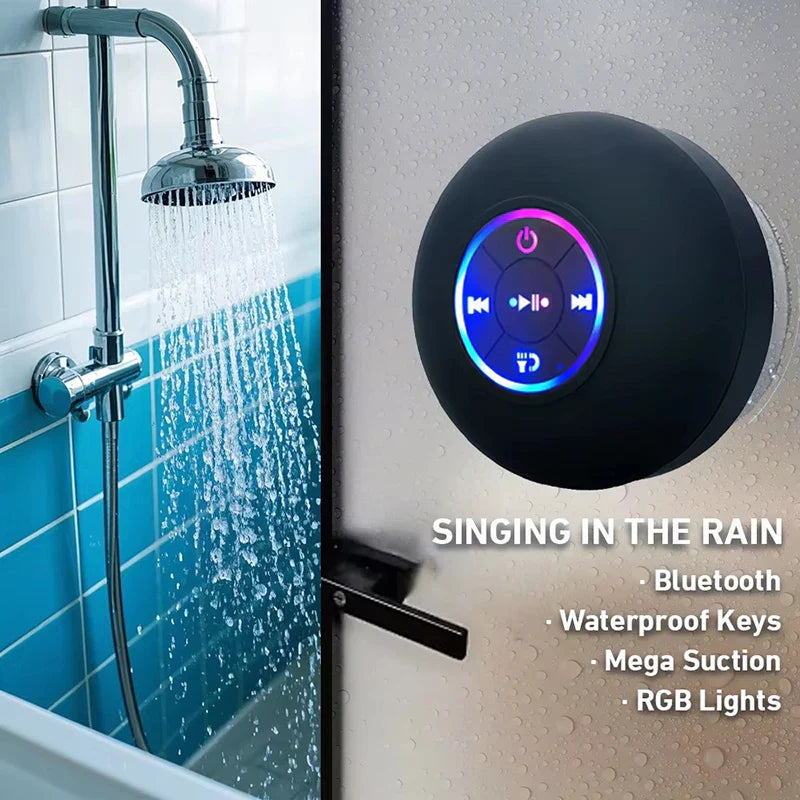 Waterproof Bluetooth Shower Speaker with LED Light – Portable Wireless Speaker