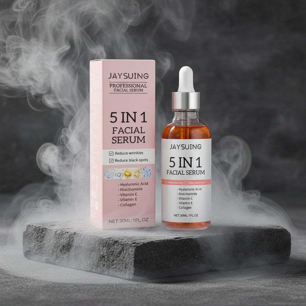 Ser Facial 5-în-1 cu Vitamina C & Acid Hialuronic – Fermitate, Hidratare & Pori Minimizați | 30ml