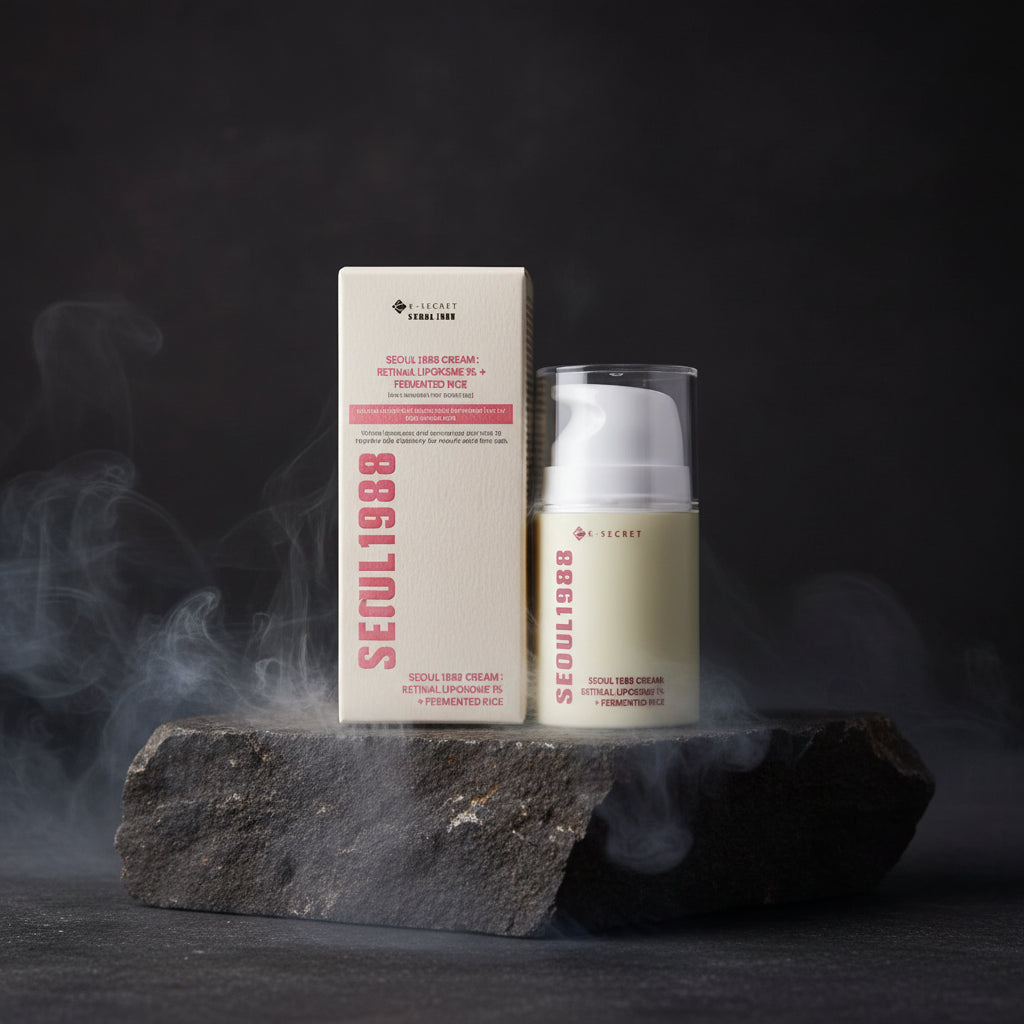 K-SECRET Seoul 1988 Skincare – Ser Ginseng, Retinol, Colagen & Esență Orez | Spumă Curățare, Protecție Solară & Demachiant | Feminin