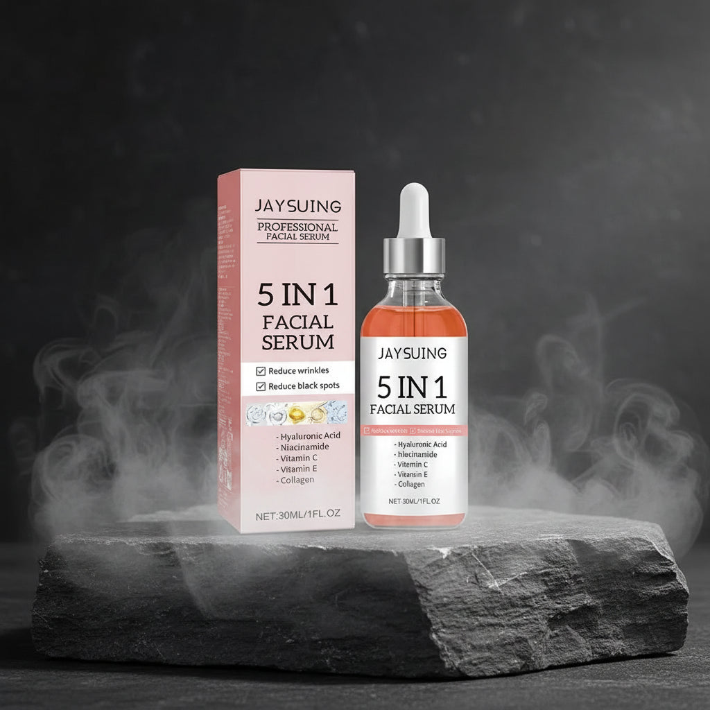 Ser Facial 5-în-1 cu Vitamina C & Acid Hialuronic – Fermitate, Hidratare & Pori Minimizați | 30ml