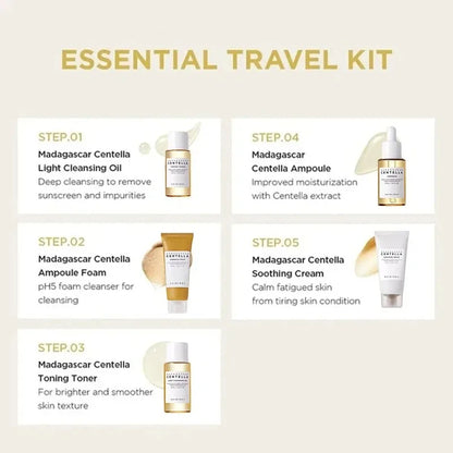 SKIN1004 Korean Centella Travel Kit 5 buc – Toner, Ampoule, Cremă Calmantă, Ulei Demachiant & Spumă | Set Cadou Skincare Coreean