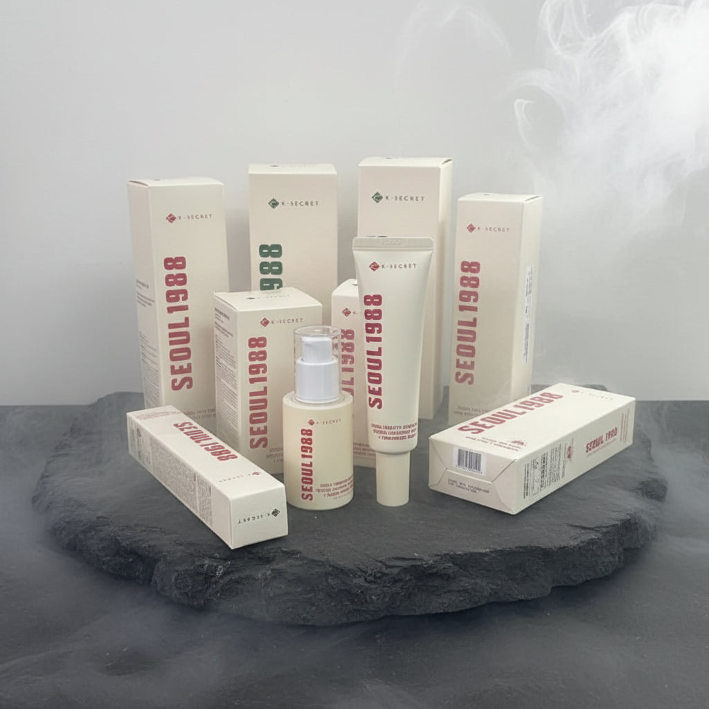 K-SECRET Seoul 1988 Skincare – Ser Ginseng, Retinol, Colagen & Esență Orez | Spumă Curățare, Protecție Solară & Demachiant | Feminin