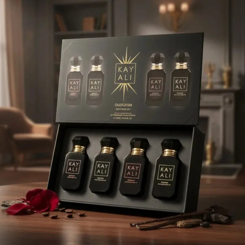 KAYALI Set Cadou Parfum 4x10ml – Oud, Vanilla & Floral | 2 Seturi Disponibile