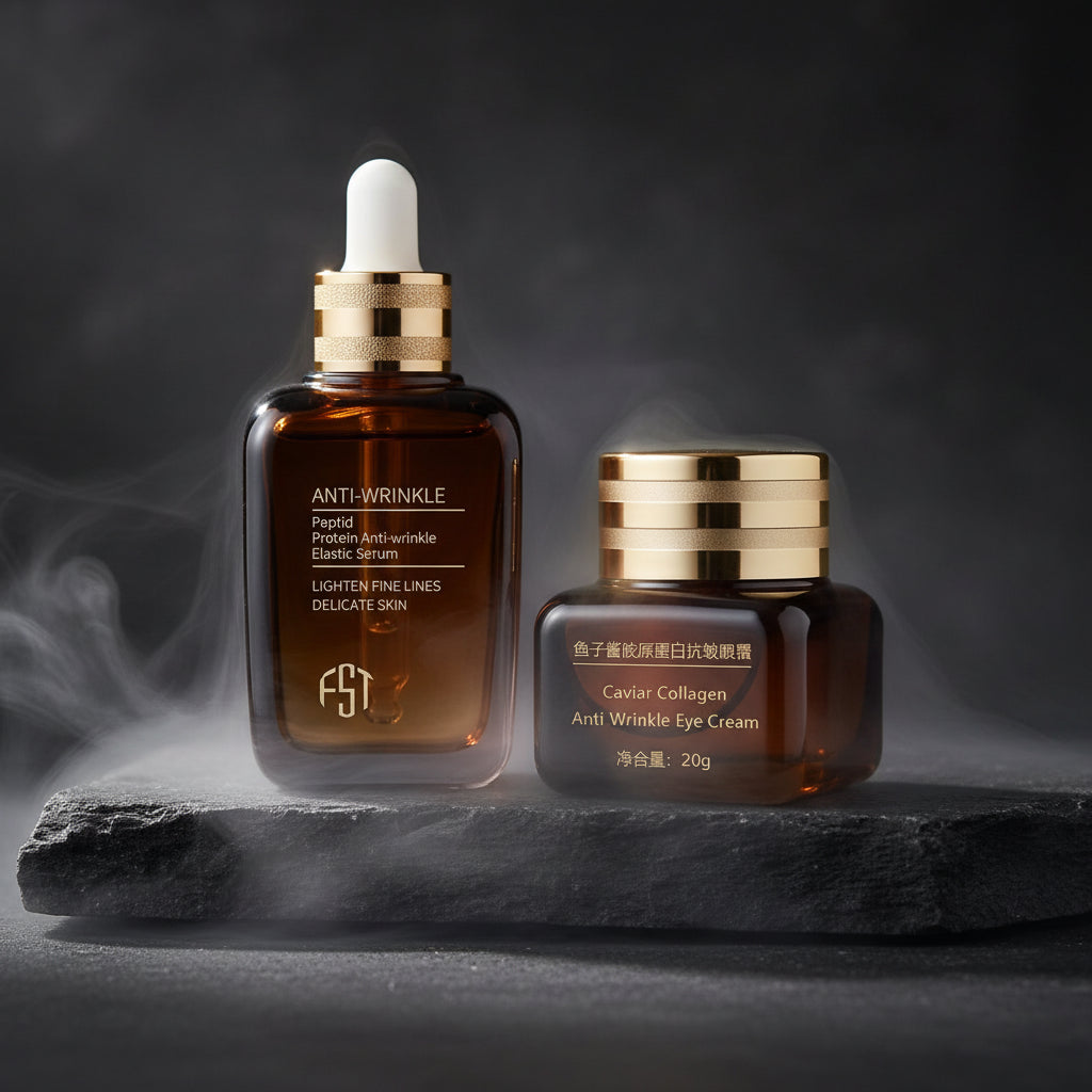 Caviar Eye Cream 20g + Face Serum 30ml – Set Anti-Rid, Anti-Cercănă & Fermitate | Esență Caviar & Acid Hialuronic | CPNP