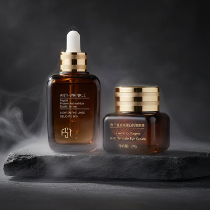 Caviar Eye Cream 20g + Face Serum 30ml – Set Anti-Rid, Anti-Cercănă & Fermitate | Esență Caviar & Acid Hialuronic | CPNP