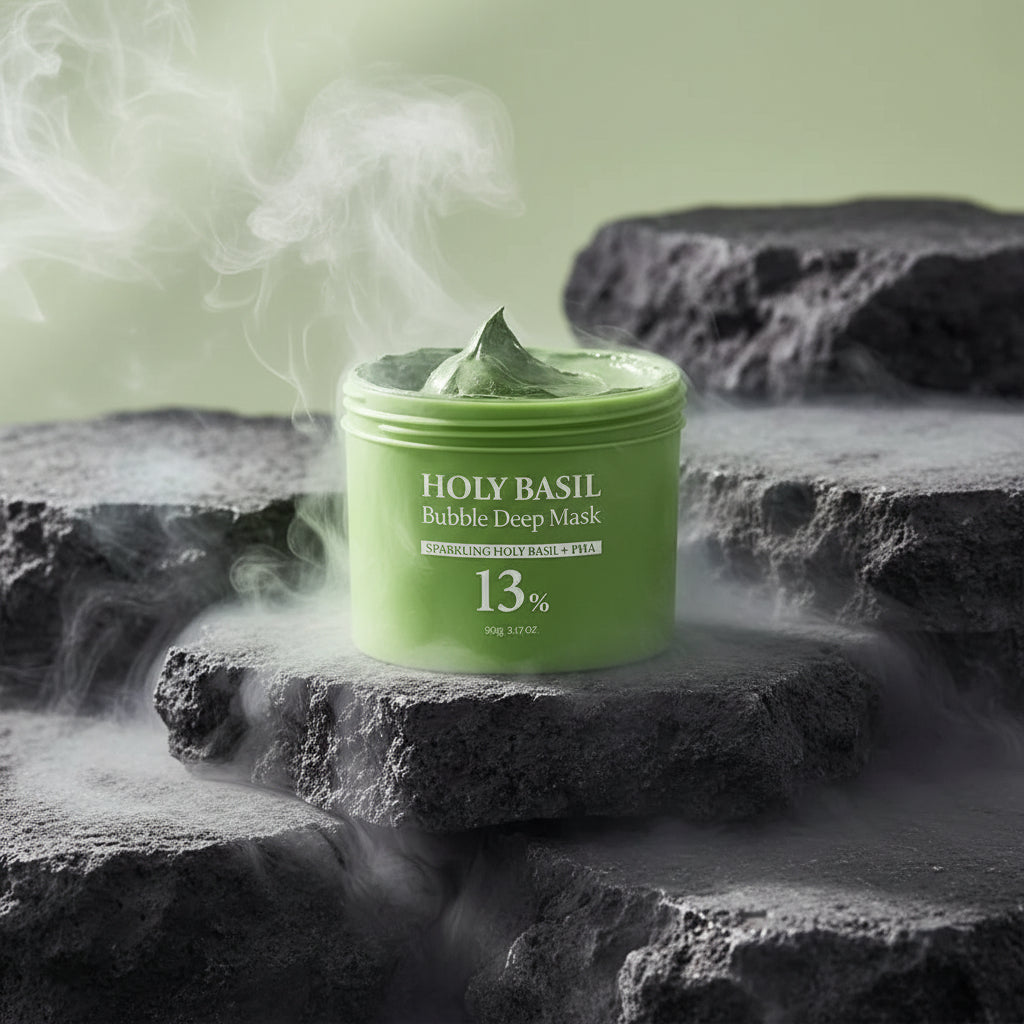 Korean Carbonic Bubble Mask cu Busuioc Sfânt 90g – Curățare Profundă, Anti-Puncte Negre & Pori | Oil-Control